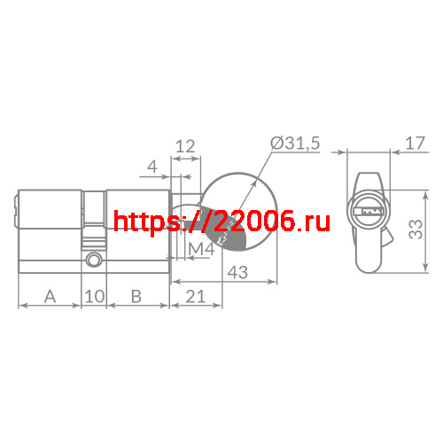 Цилиндровый Punto (Пунто) механизм Z3002Knob120(55+10+55) с вертушкой CP хром фото 3