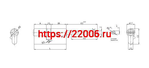 Цилиндровый механизм Kale kilit (Кале килит) под вертушку (дл.шток) 164 SX/91 (55+10+26) mm никель 5 кл. фото 2