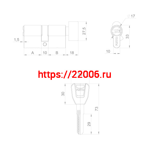 Цилиндровый Punto (Пунто) механизм (A202/80) A2002Knob80(30+10+40) с вертушкой SN никель фото 3 Цилиндровый Punto (Пунто) механизм (A202/80) A2002Knob80(30+10+40) с вертушкой SN никель фото 3