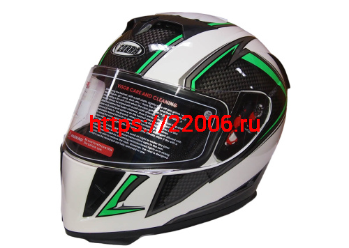 Шлем интеграл COBRA JK311, белый с черным и зеленым(9), размеры XL