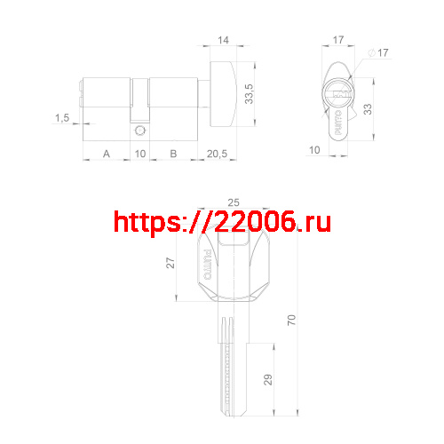 Цилиндровый Punto (Пунто) механизм (Z402/80) Z4002Knob80(30+10+40) с вертушкой CP хром фото 4